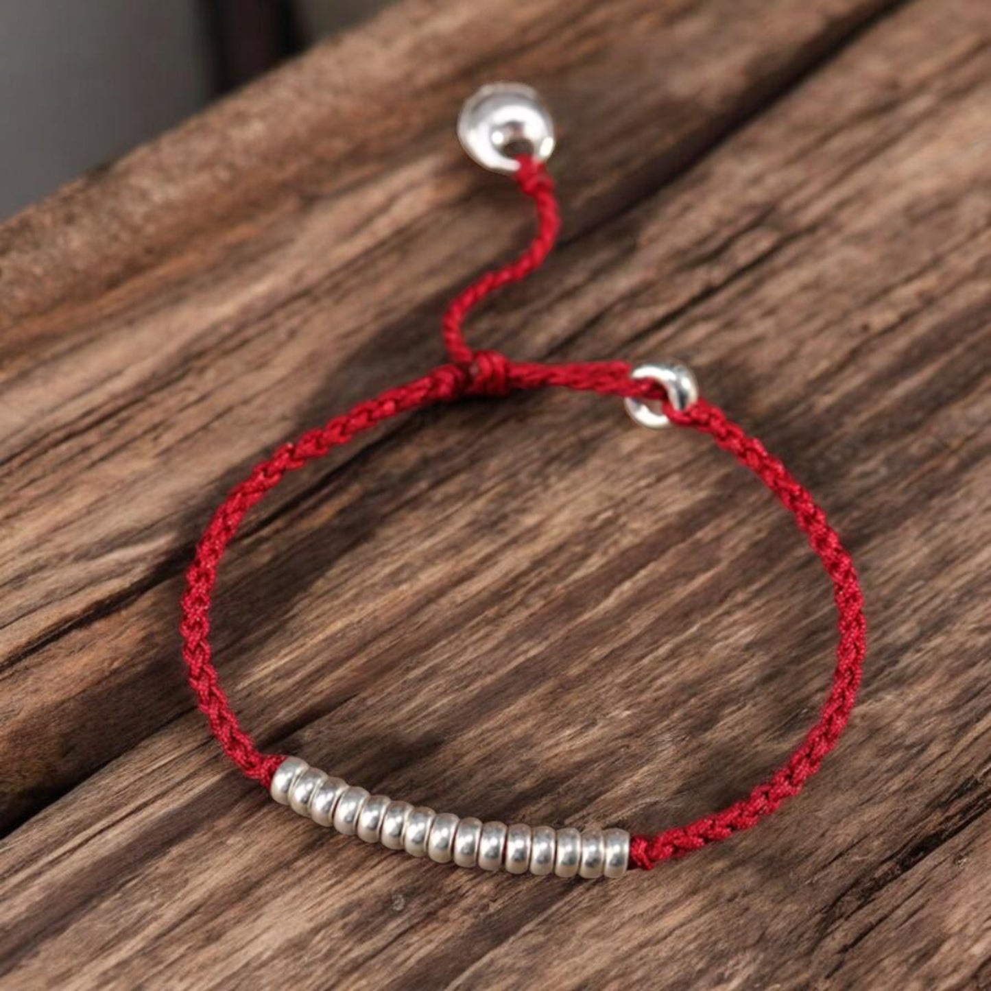 S925 Sterling Silver Beads Fu Blessing Charm Woven Fine Hand Braided Rope Bracelet