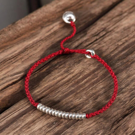 S925 Sterling Silver Beads Fu Blessing Charm Woven Fine Hand Braided Rope Bracelet