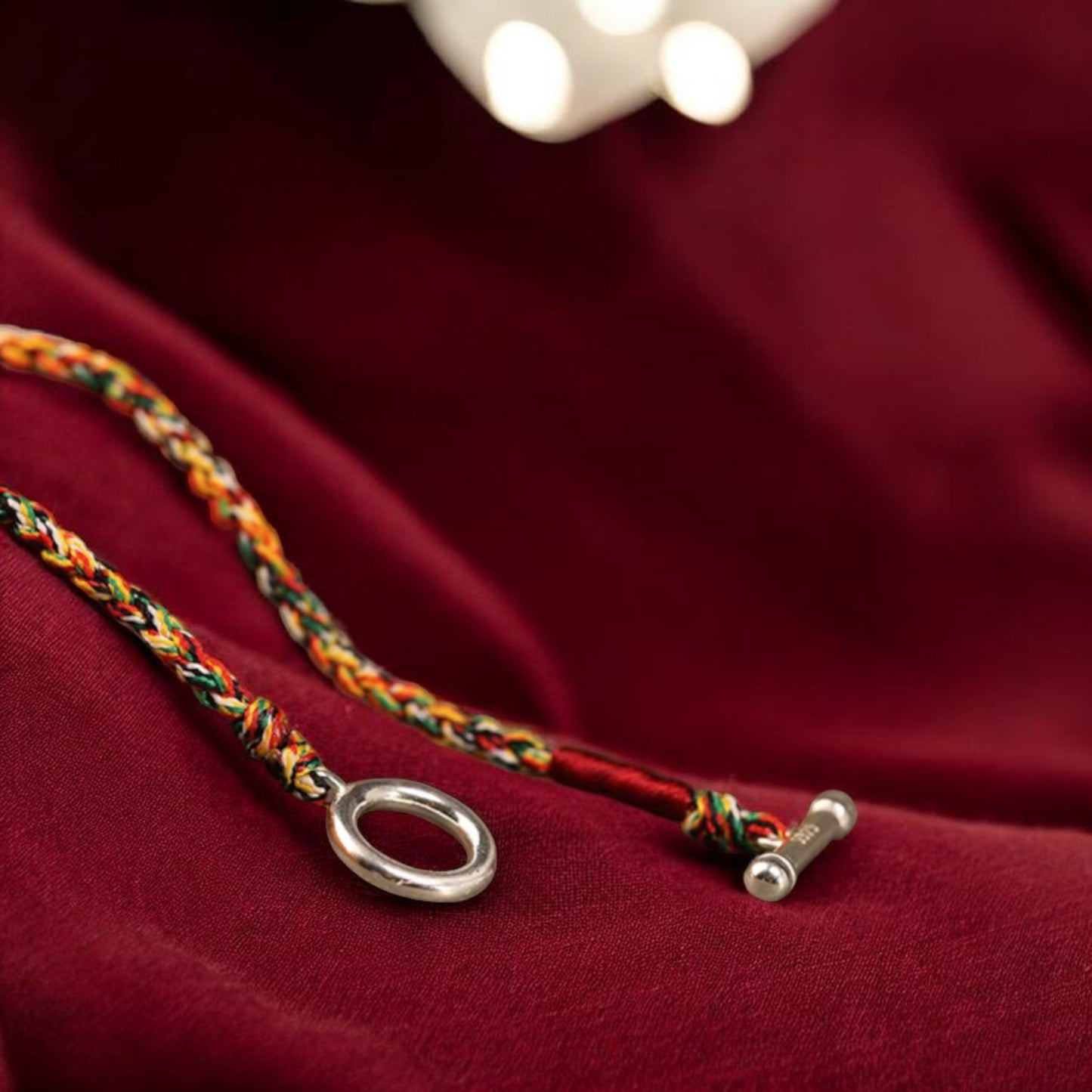 S925 Sterling Silver Buckle Hand Braided Rainbow Woven Rope Adjustable Bracelet