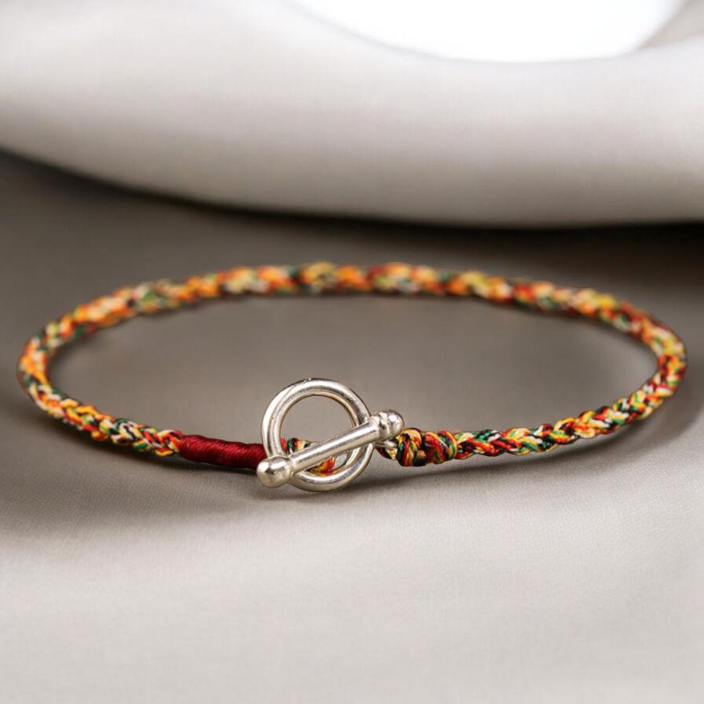 S925 Sterling Silver Buckle Hand Braided Rainbow Woven Rope Adjustable Bracelet