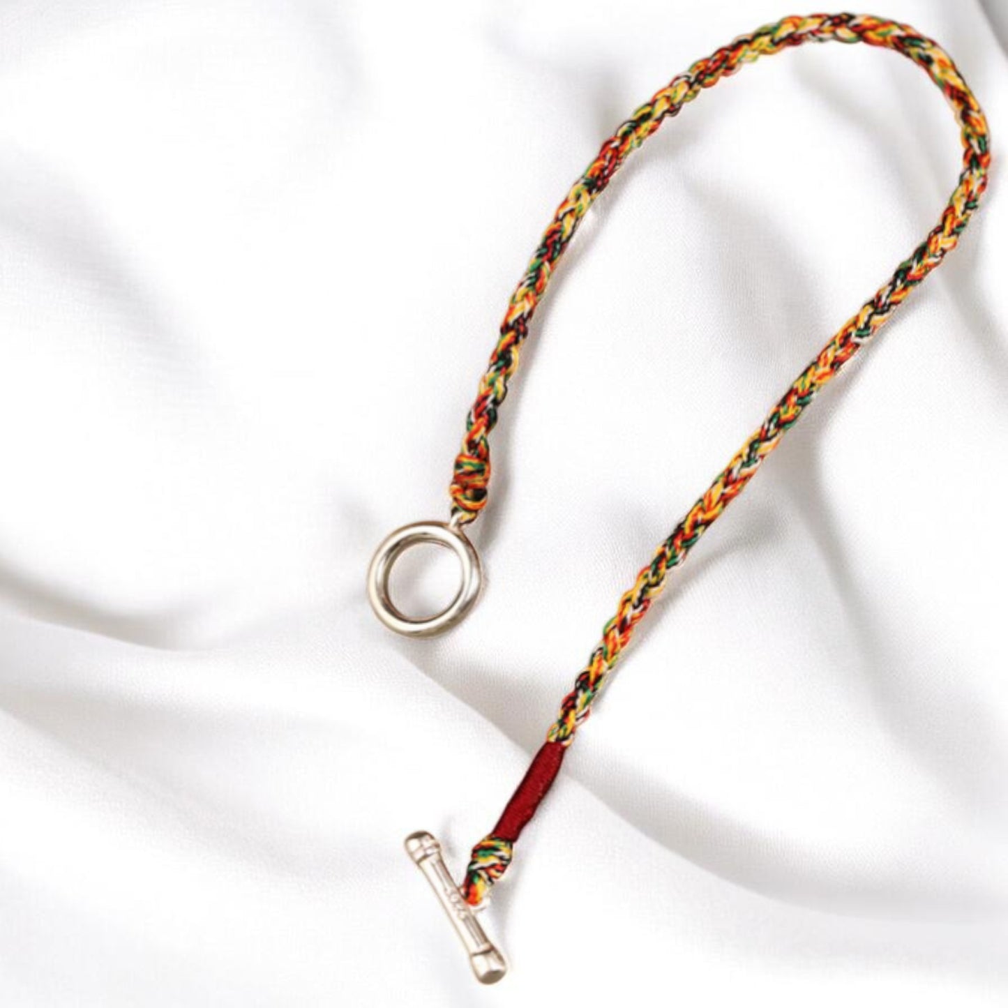 S925 Sterling Silver Buckle Hand Braided Rainbow Woven Rope Adjustable Bracelet