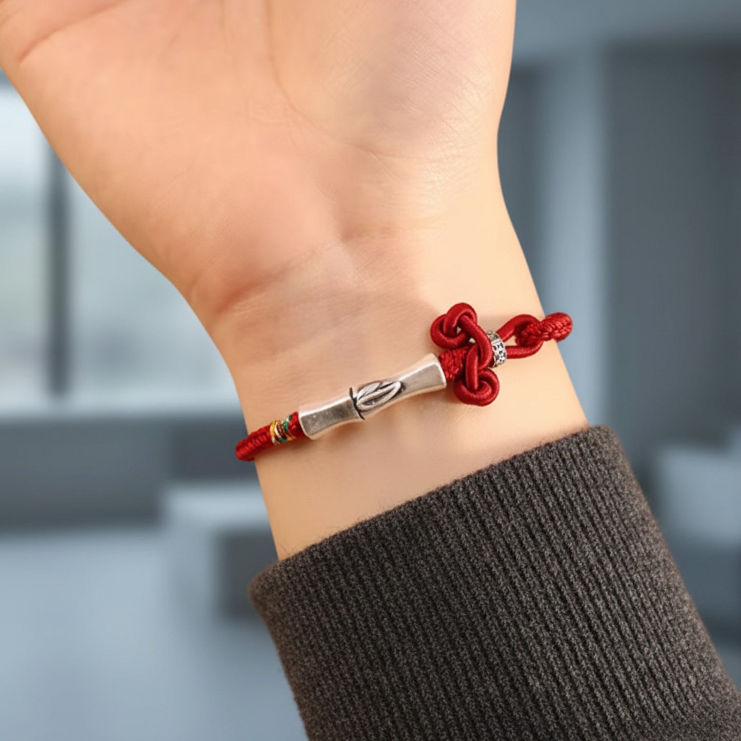 999 Pure Silver Hand Braided Bamboo Knot Rope Adjustable Men Women Bracelet