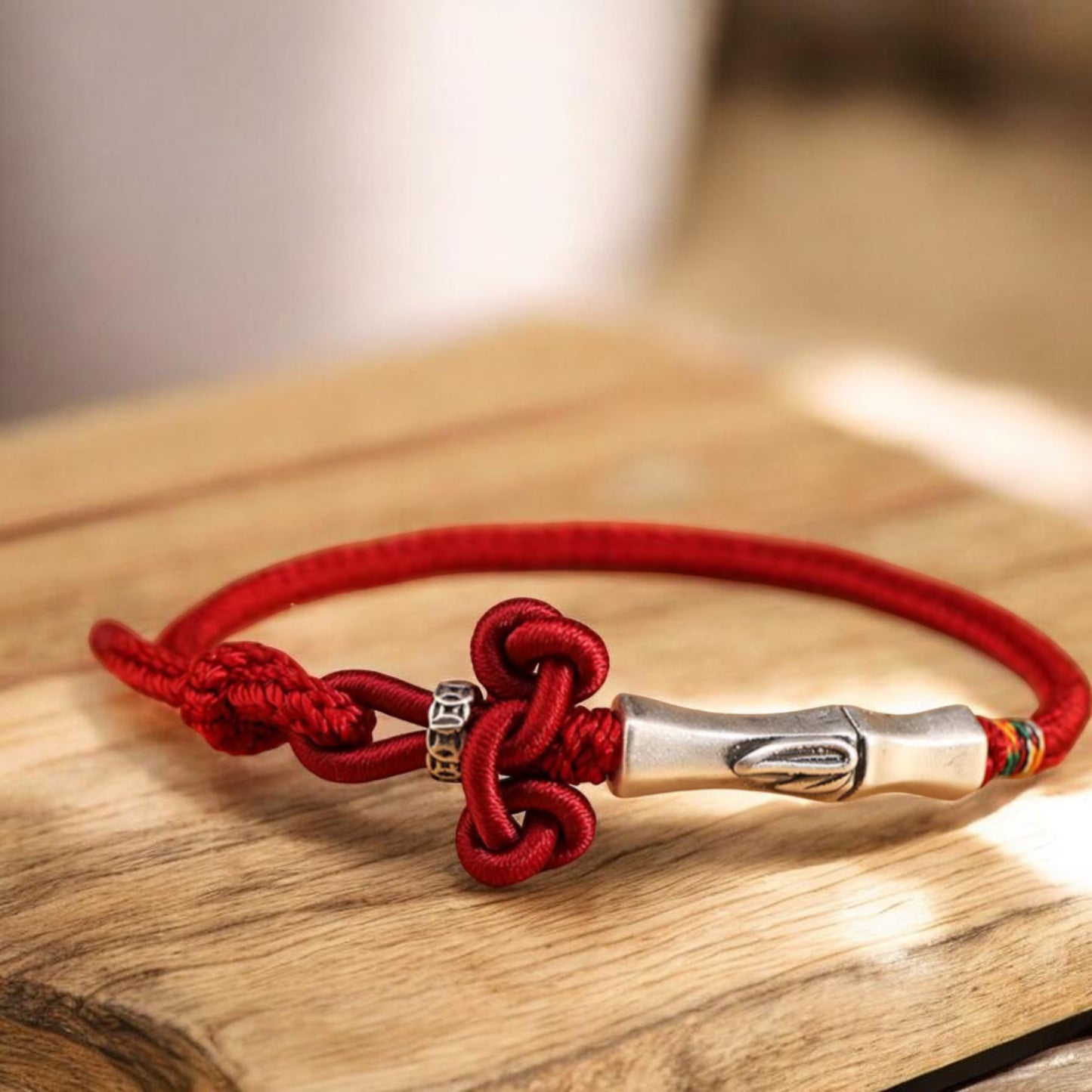 999 Pure Silver Hand Braided Bamboo Knot Rope Adjustable Men Women Bracelet