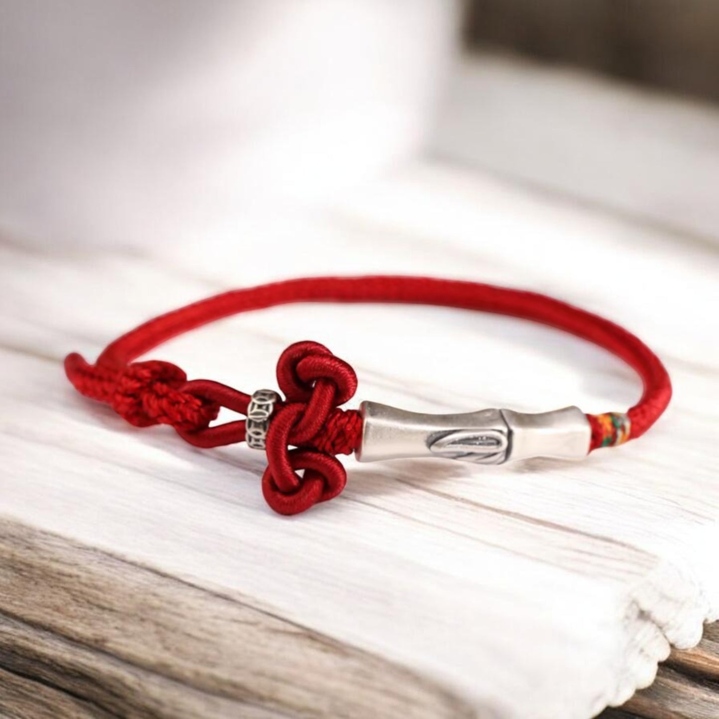 999 Pure Silver Hand Braided Bamboo Knot Rope Adjustable Men Women Bracelet