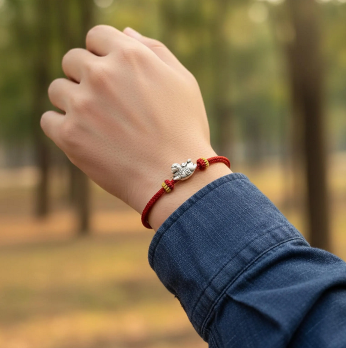 999 Pure Silver Horse Pendant Braided Cord Bracelet