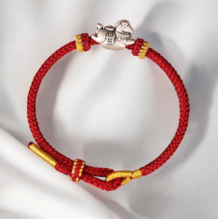 999 Pure Silver Horse Pendant Braided Cord Bracelet