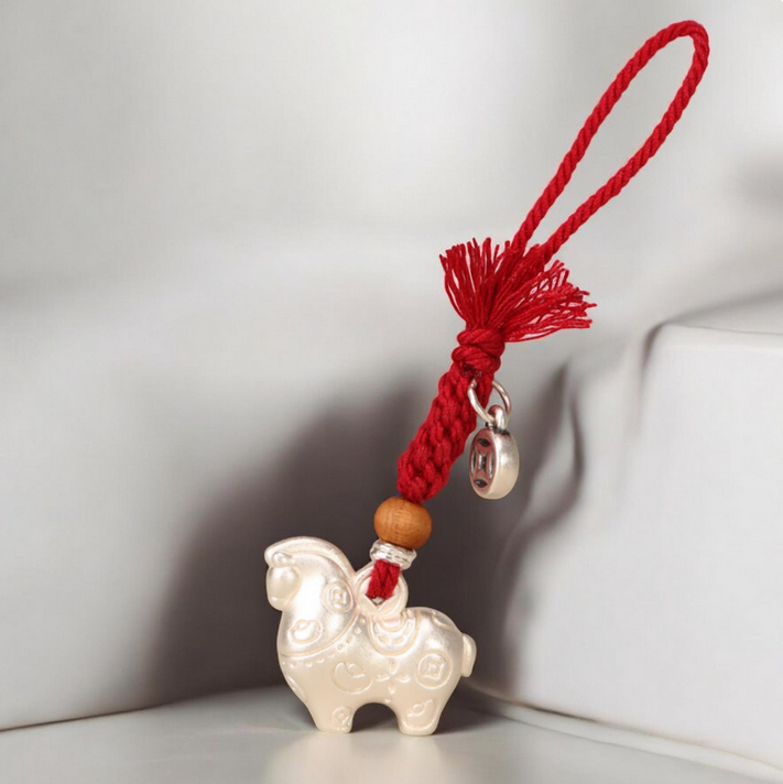 999 Silver Horse Charm Pendant, Hand Braided Keychain