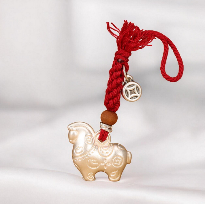 999 Silver Horse Charm Pendant, Hand Braided Keychain