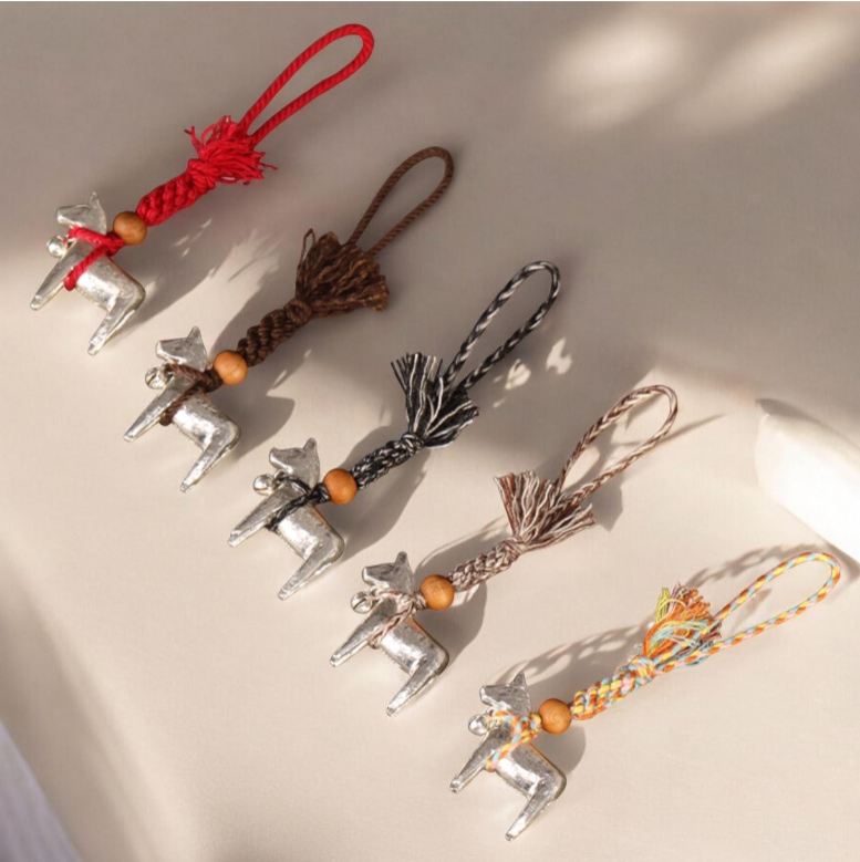 999 Pure Solid Silver Horse Charm Pendant, Hand Braided Rope Keychain