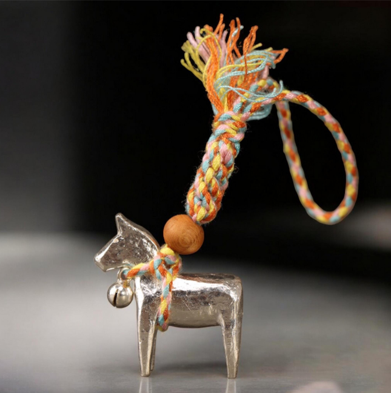 999 Pure Solid Silver Horse Charm Pendant, Hand Braided Rope Keychain