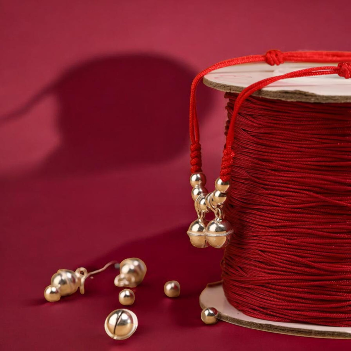 999 Pure Silver Bell Charm Braided Red Cord Anklet