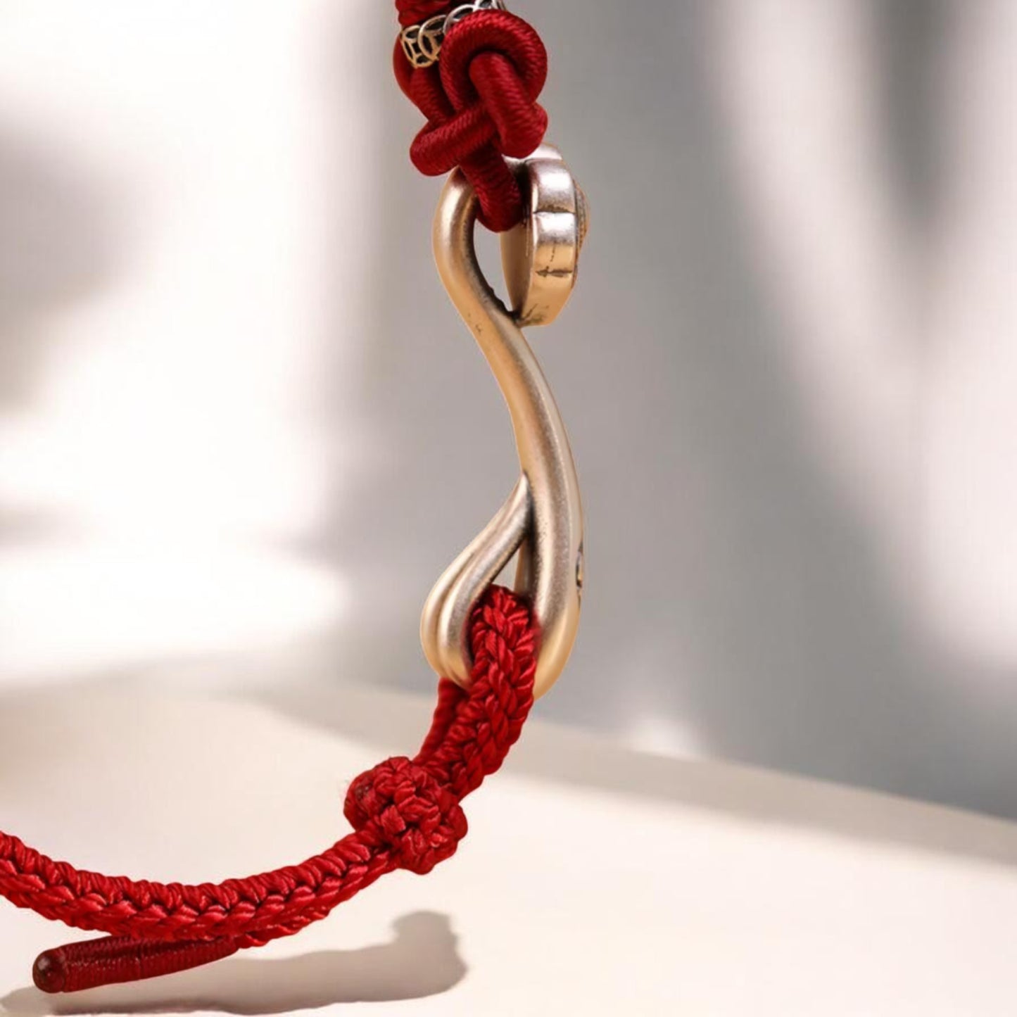 999 Pure Silver Ruyi Lucky Pendant Braided Cord Bracelet