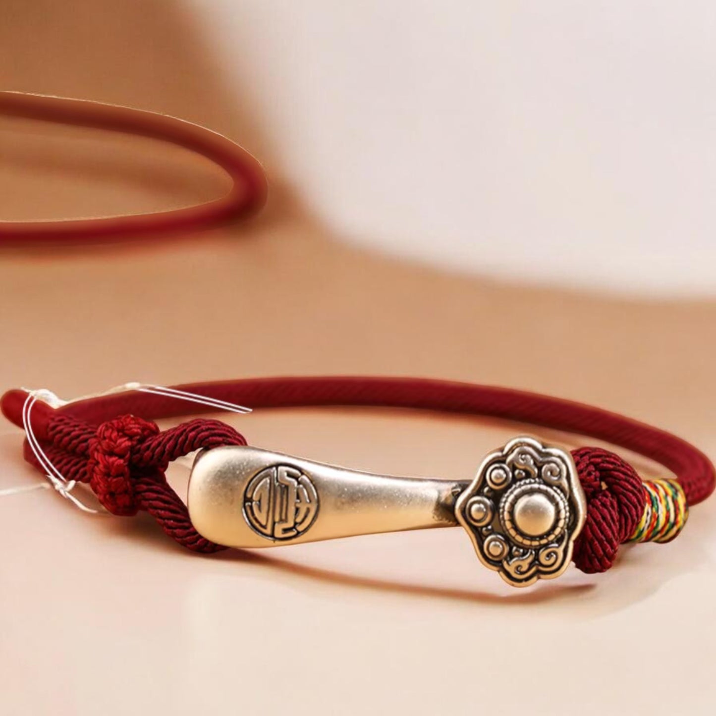 999 Pure Silver Ruyi Lucky Pendant Braided Cord Bracelet