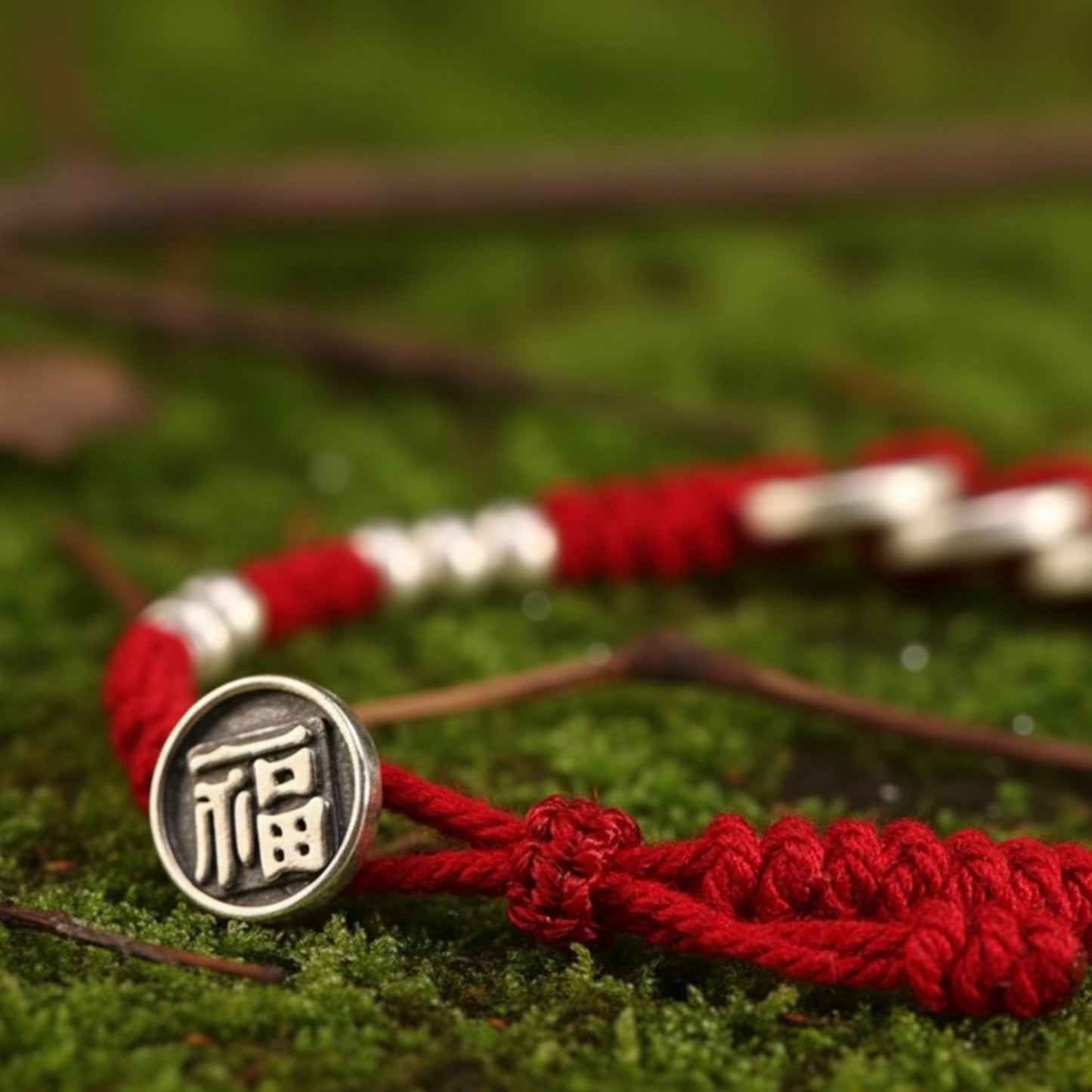 999 Pure Silver Five Emperor Coins Pendant Braided Cord Bracelet