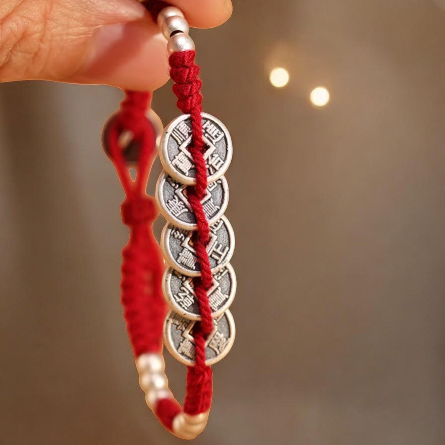 999 Pure Silver Five Emperor Coins Pendant Braided Cord Bracelet