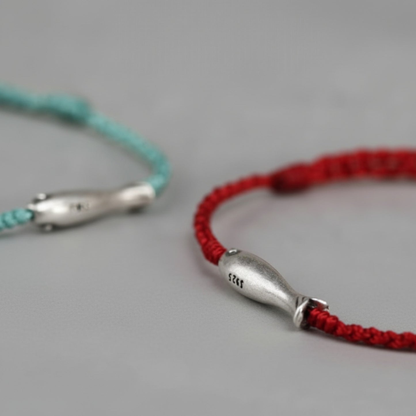 S925 Sterling Silver Lucky Fish Koi Charm Braided Cord Adjustable Bracelet and Anklet