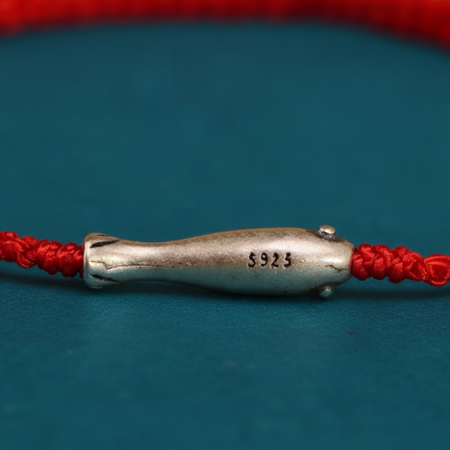 S925 Sterling Silver Lucky Fish Koi Charm Braided Cord Adjustable Bracelet and Anklet