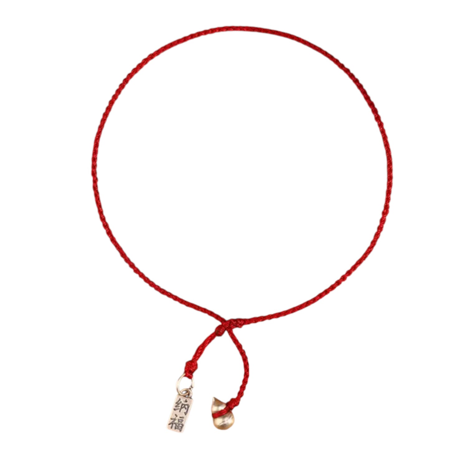 S925 Sterling Silver Lucky Gourd Charm Thin Minimal Braided Cord Adjustable Anklet