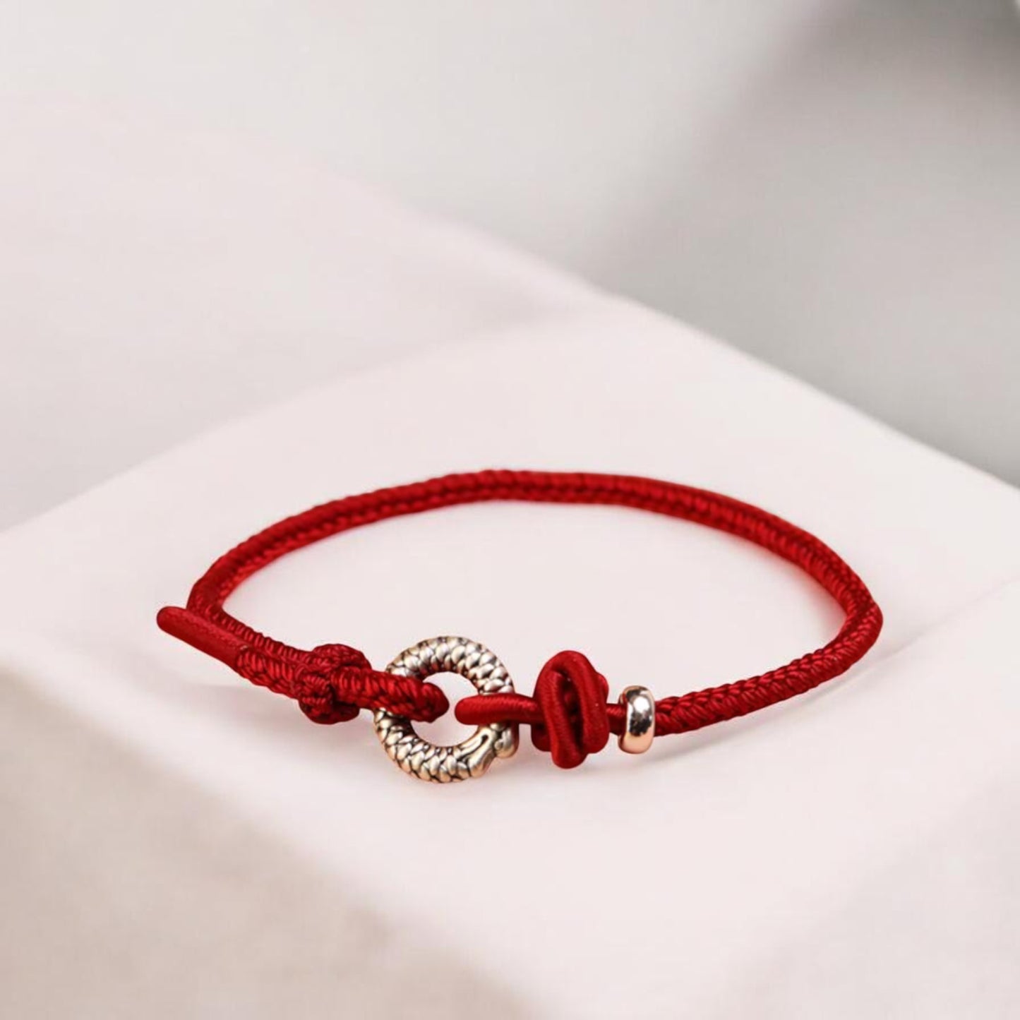999 Real Silver Dragon Buckle Charm Rope Braided Bracelet
