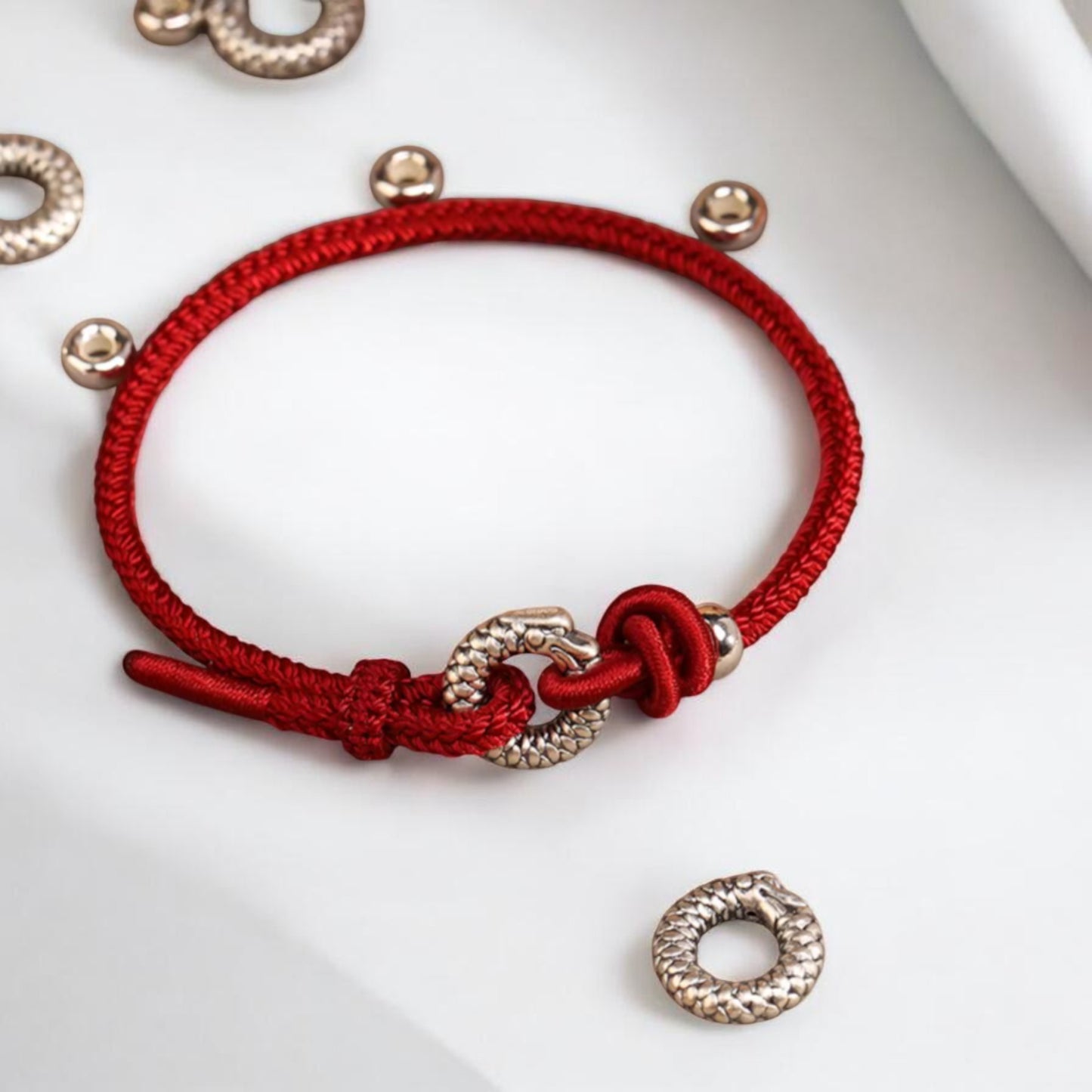 999 Real Silver Dragon Buckle Charm Rope Braided Bracelet