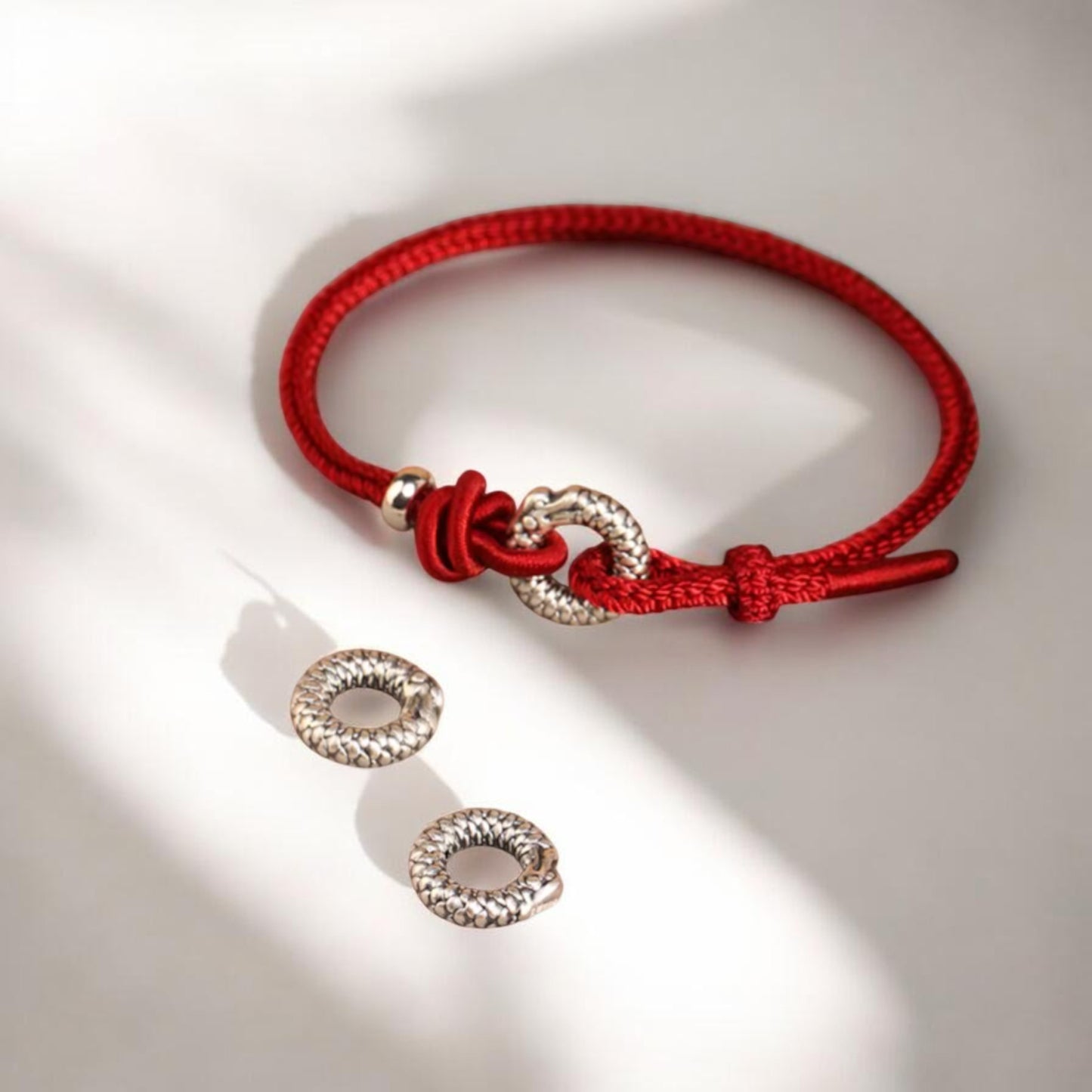 999 Real Silver Dragon Buckle Charm Rope Braided Bracelet