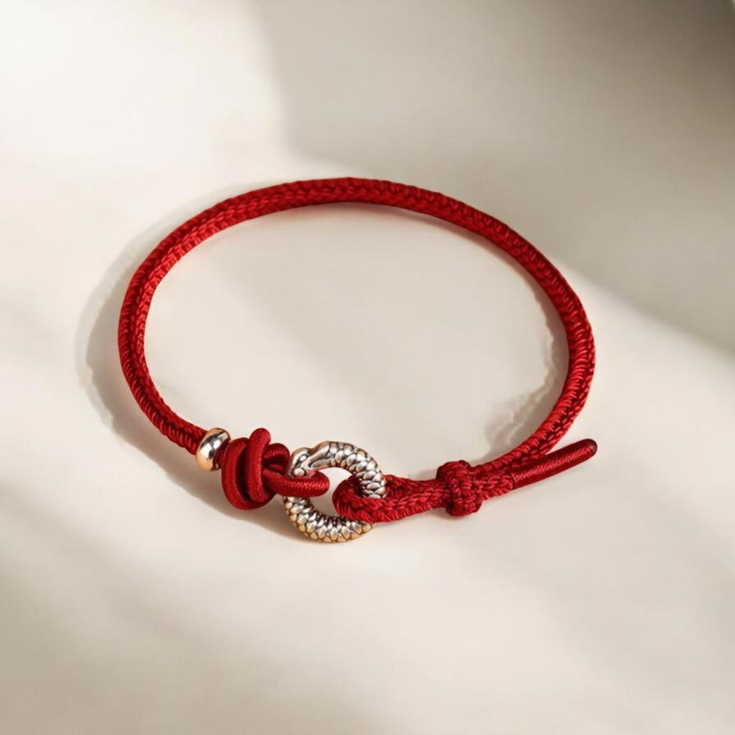 999 Real Silver Dragon Buckle Charm Rope Braided Bracelet