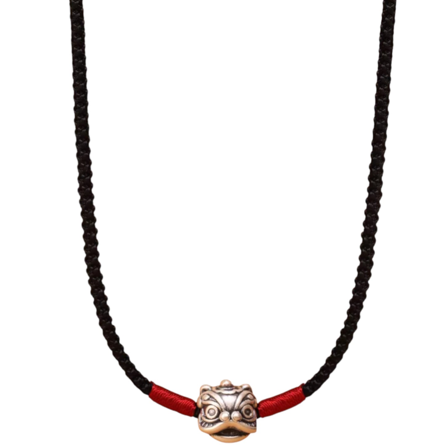 s999 Real Silver Minimal Style Awakening Lion Charm Rope Necklace