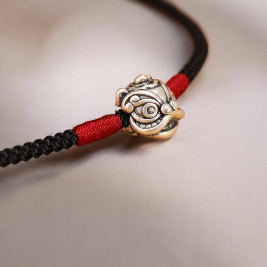 s999 Real Silver Minimal Style Awakening Lion Charm Rope Necklace