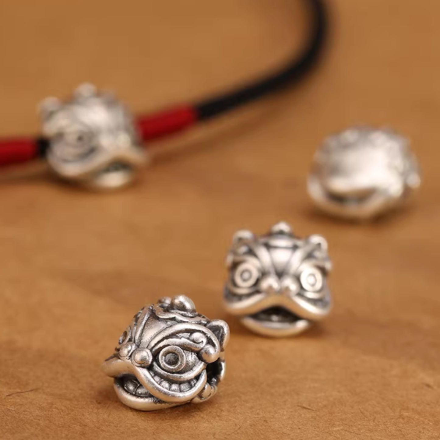 s999 Real Silver Minimal Style Awakening Lion Charm Rope Necklace