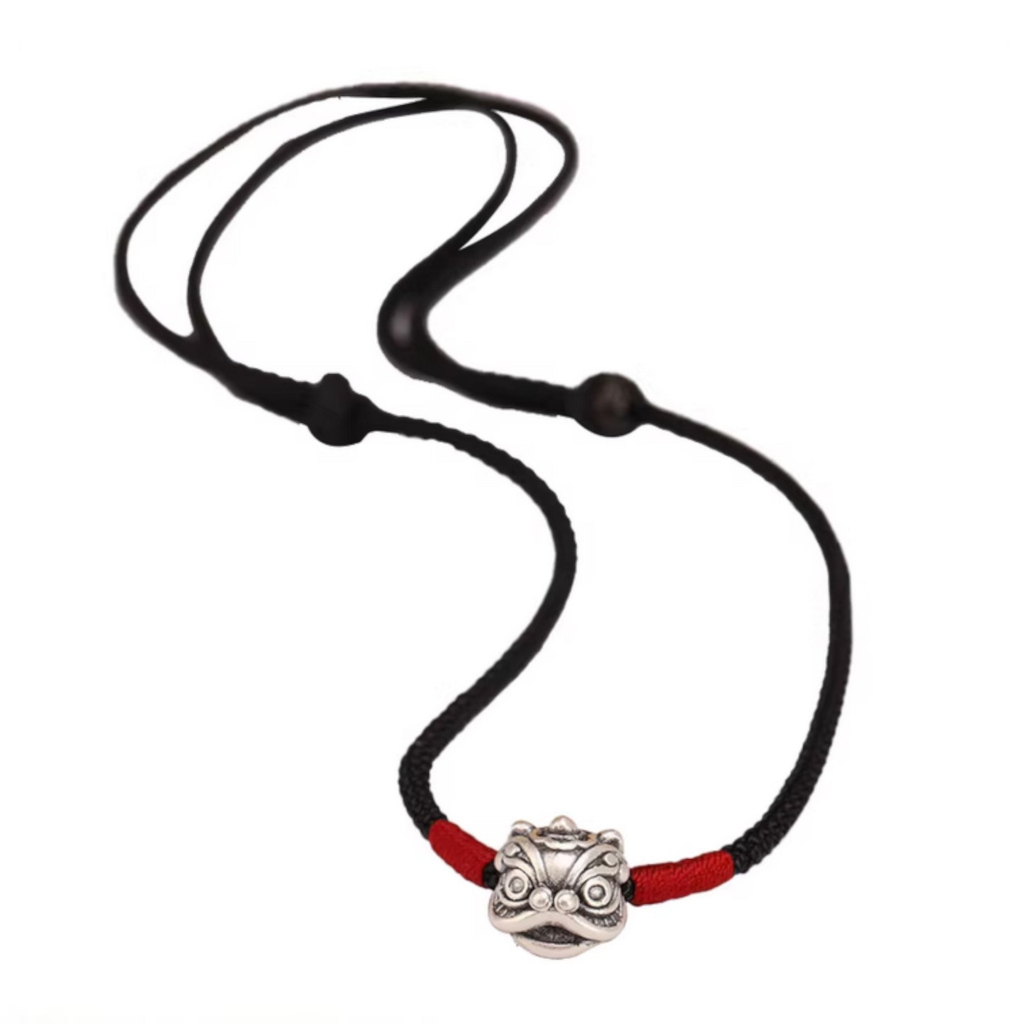 s999 Real Silver Minimal Style Awakening Lion Charm Rope Necklace