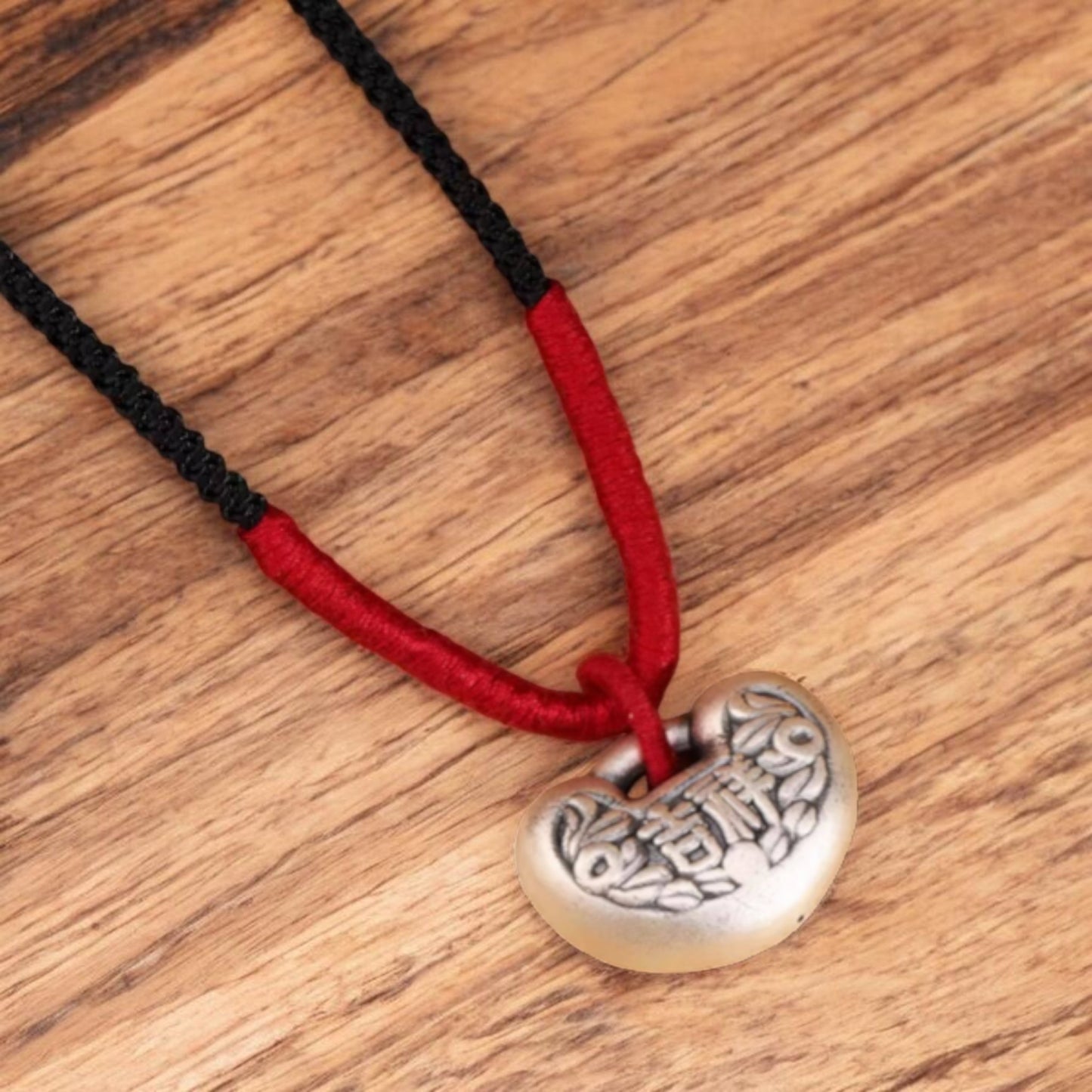 s999 Real Silver Auspicious Longevity Lock Charm Braided Rope Necklace