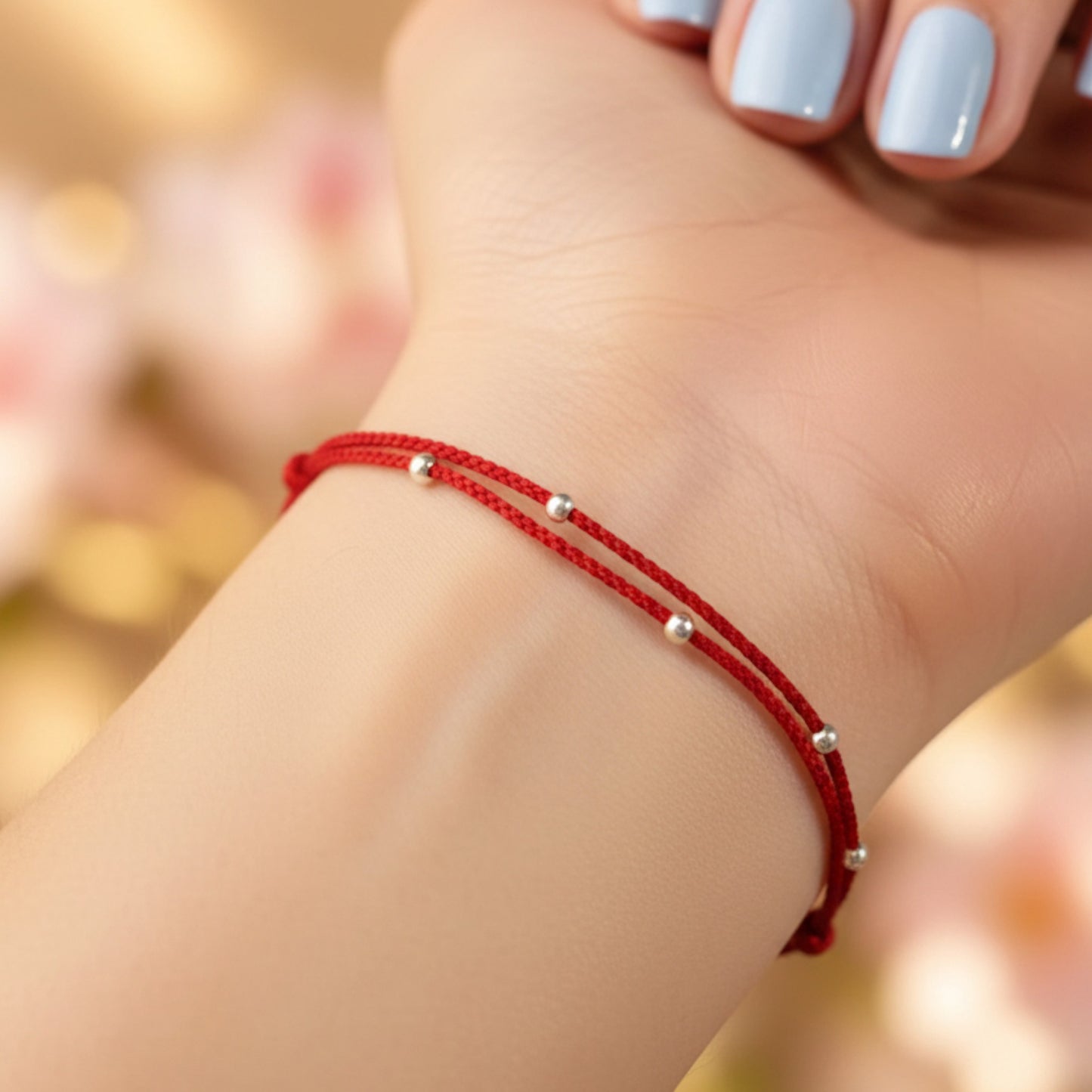 990 Silver Thin Minimal Beads Braided Cord Adjustable Anklet or Bracelet