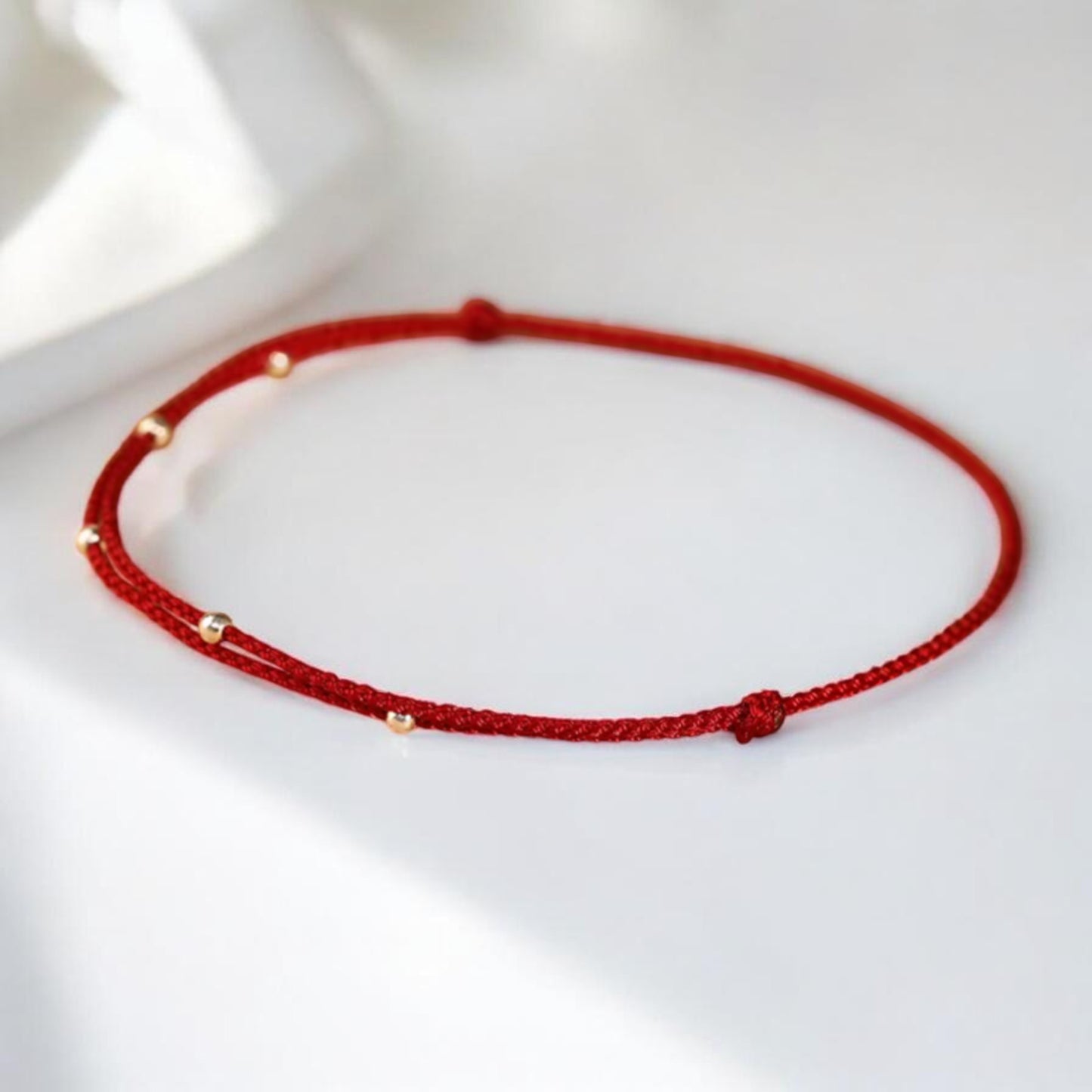 990 Silver Thin Minimal Beads Braided Cord Adjustable Anklet or Bracelet