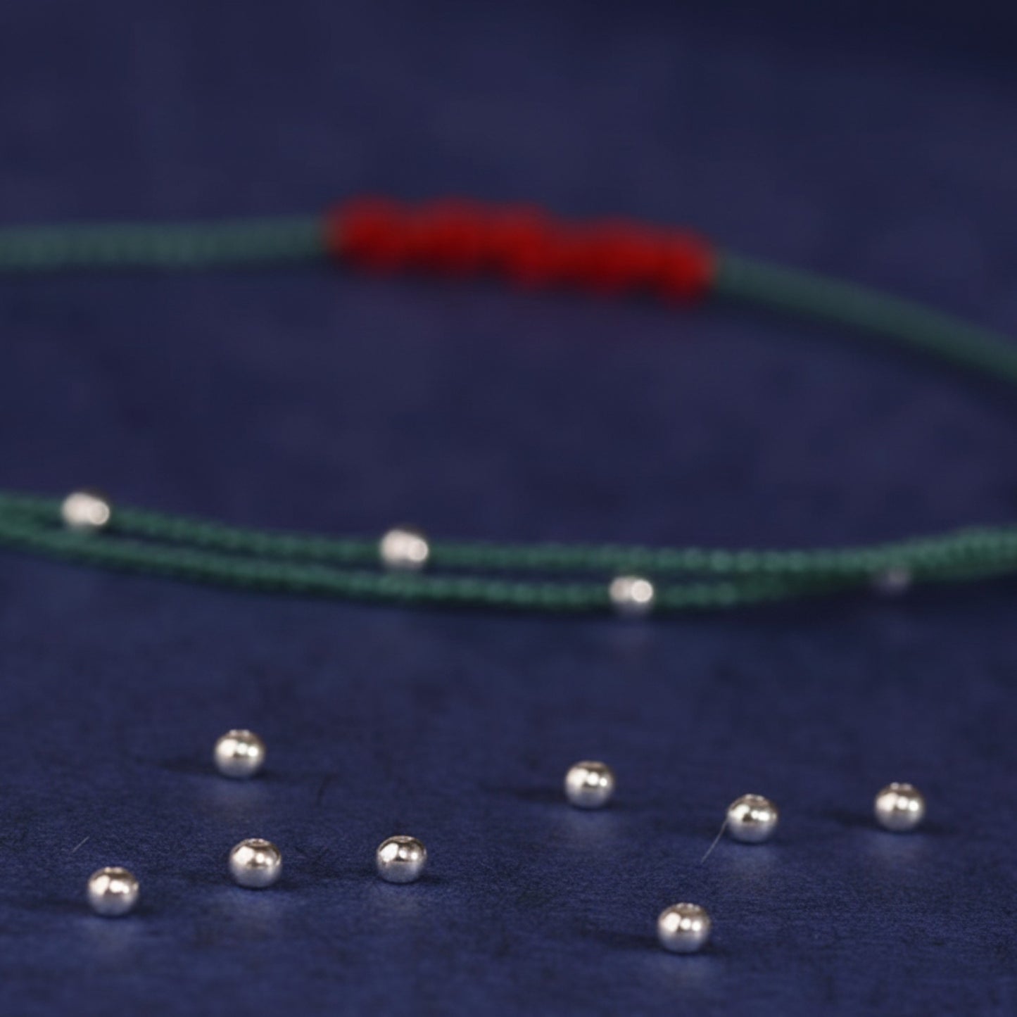 990 Silver Thin Minimal Beads Braided Cord Adjustable Anklet or Bracelet