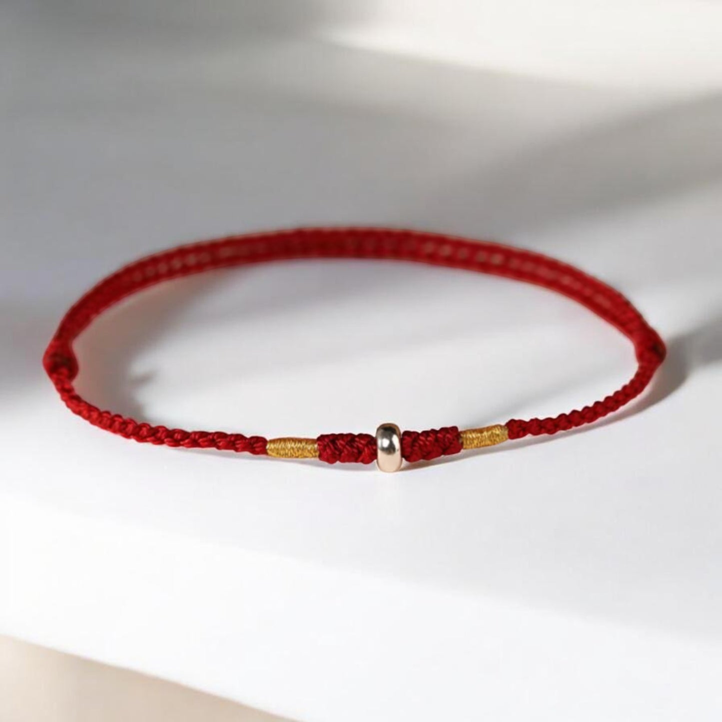 S925 Sterling Silver Lucky Minimal Bead Charm Braided Cord Adjustable Anklet Bracelet