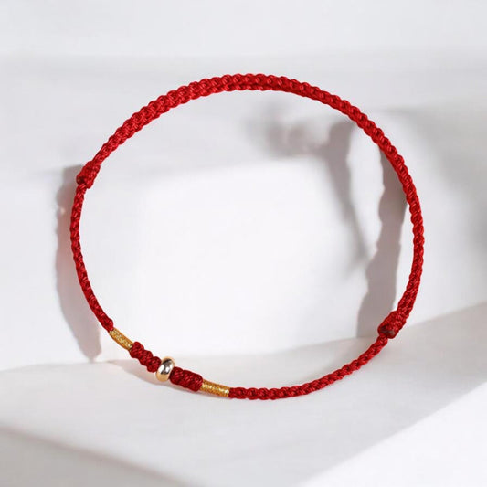 S925 Sterling Silver Lucky Minimal Bead Charm Braided Cord Adjustable Anklet Bracelet