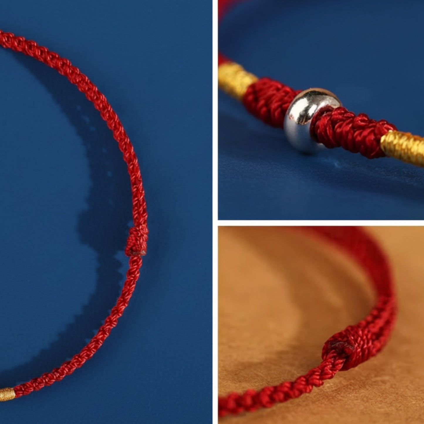 S925 Sterling Silver Lucky Minimal Bead Charm Braided Cord Adjustable Anklet Bracelet