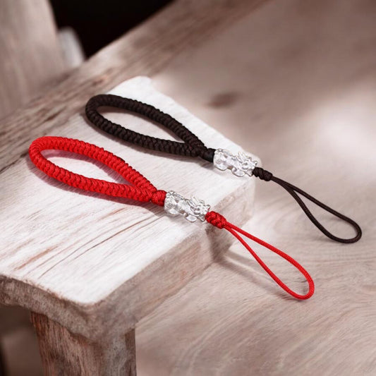 999 Pure Silver Pixiu Charm Hand Braided Rope KeyChain Accessories