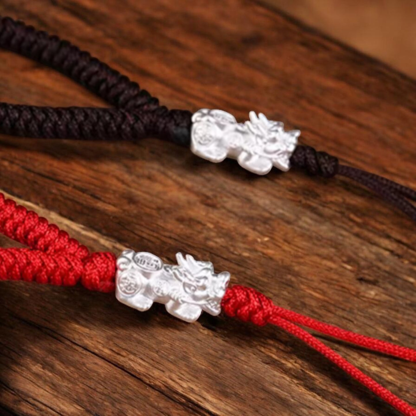 999 Pure Silver Pixiu Charm Hand Braided Rope KeyChain Accessories
