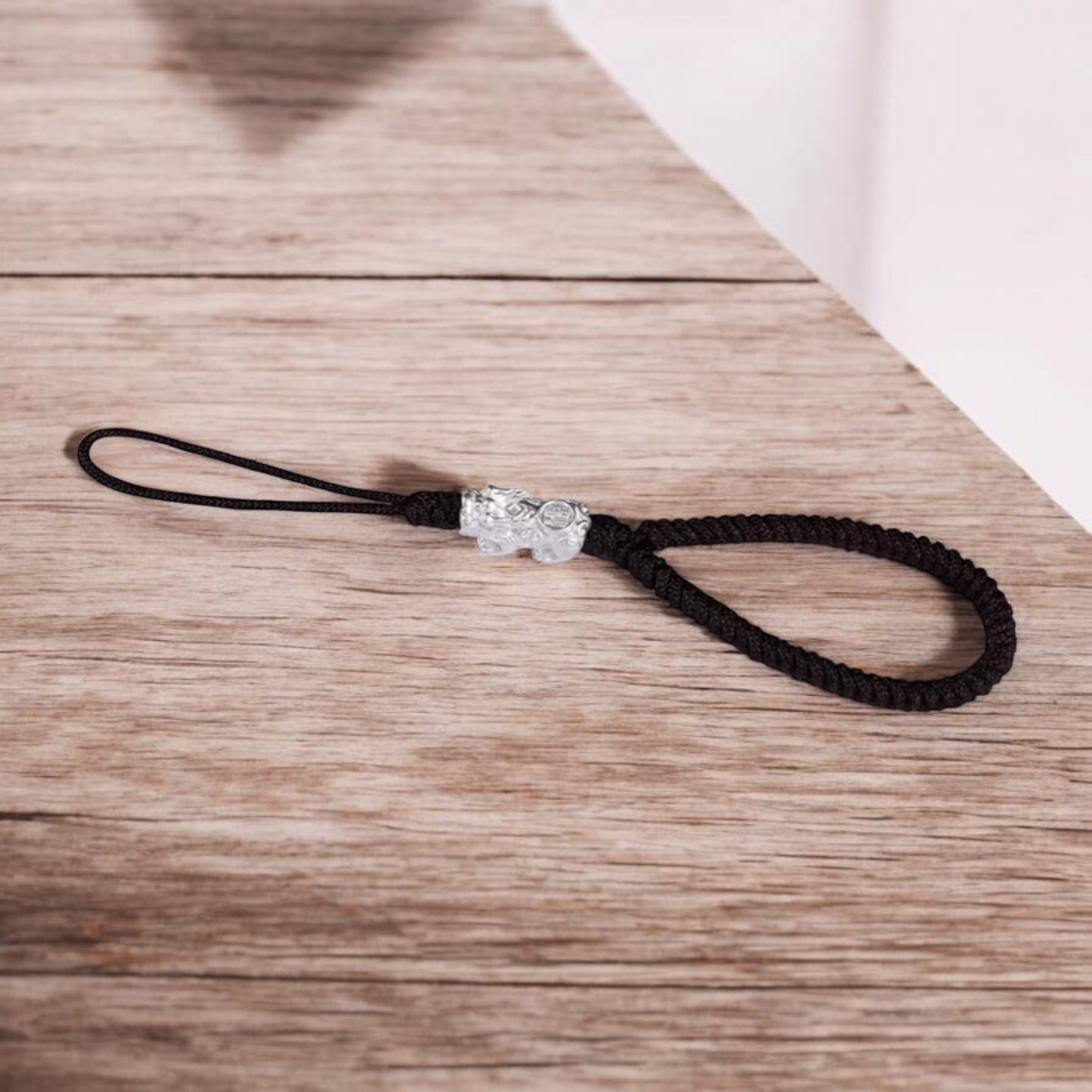 999 Pure Silver Pixiu Charm Hand Braided Rope KeyChain Accessories