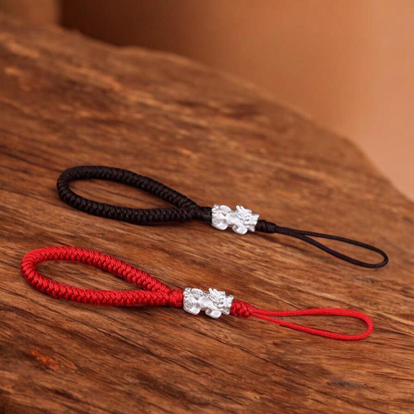 999 Pure Silver Pixiu Charm Hand Braided Rope KeyChain Accessories