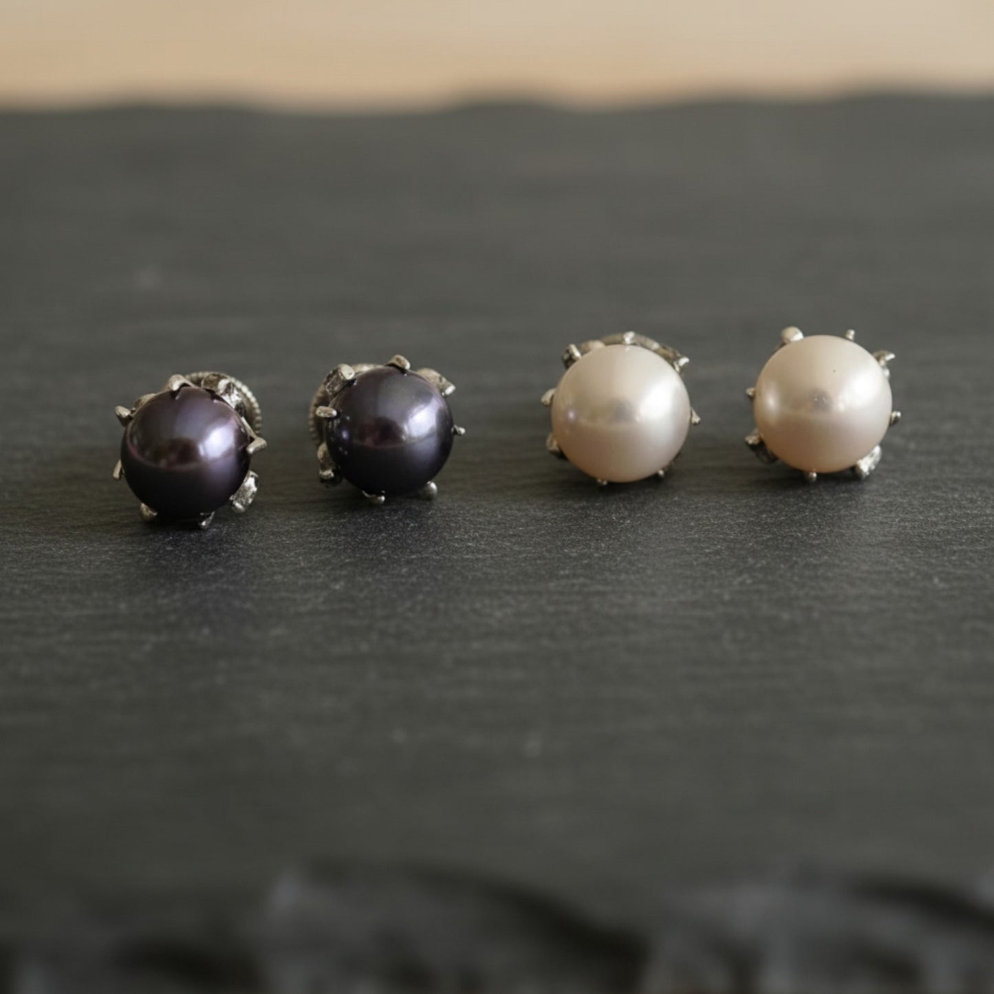 S925 Sterling Silver Natural White Purple Pearl Stud Earrings