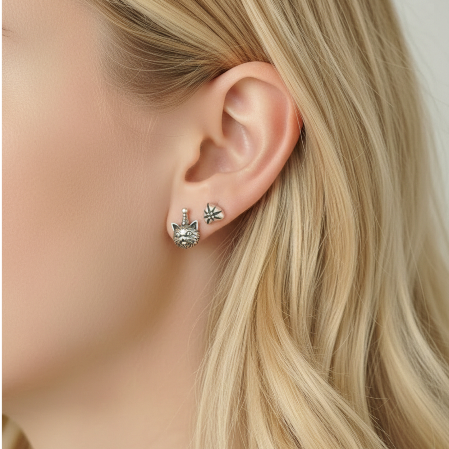 S925 Sterling Silver Heart Starburst Zircon Stud Earrings
