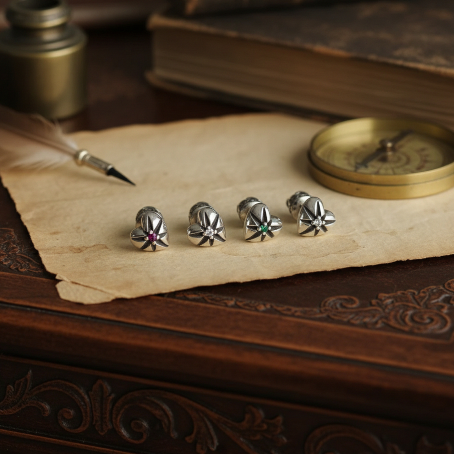S925 Sterling Silver Heart Starburst Zircon Stud Earrings