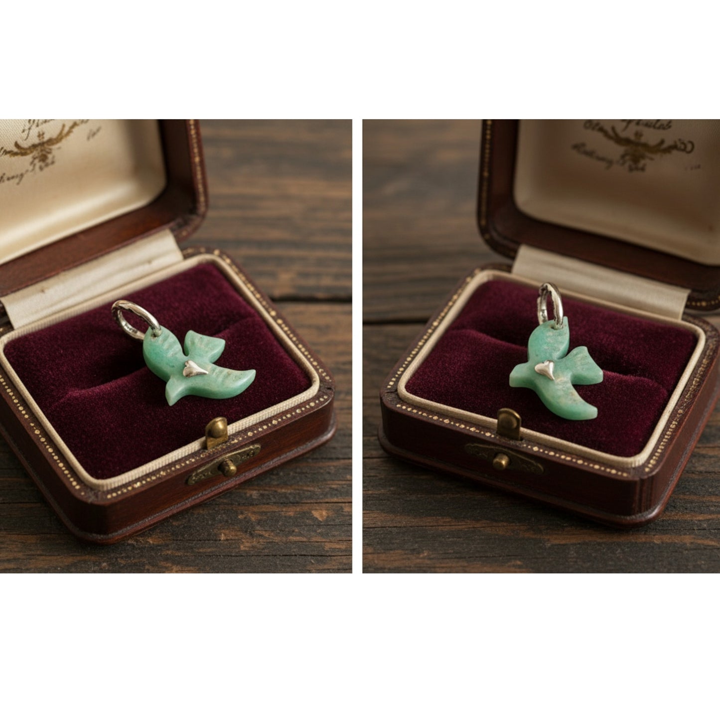 S925 Sterling Silver Amazonite Bird and Heart Element Charm Pendant