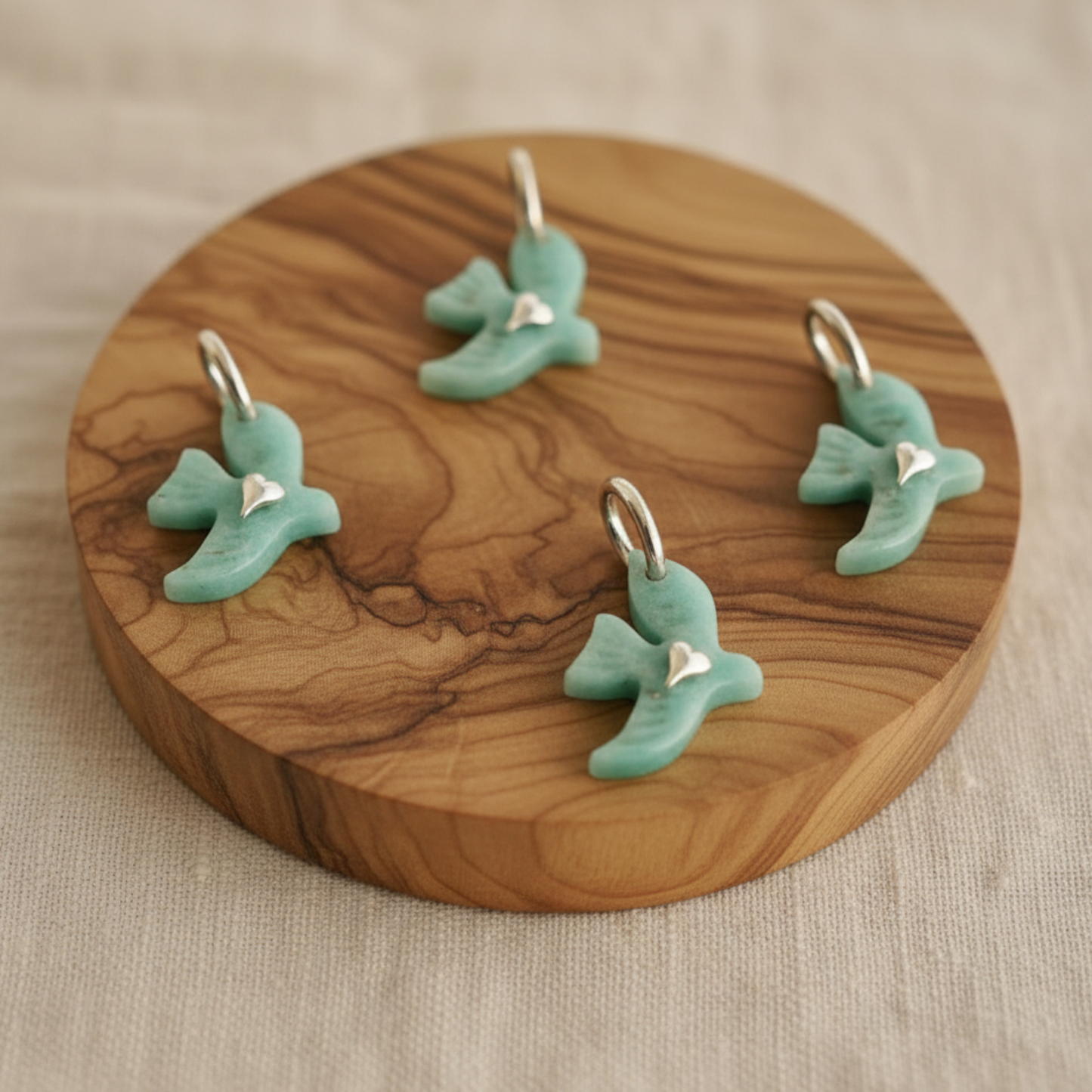 S925 Sterling Silver Amazonite Bird and Heart Element Charm Pendant