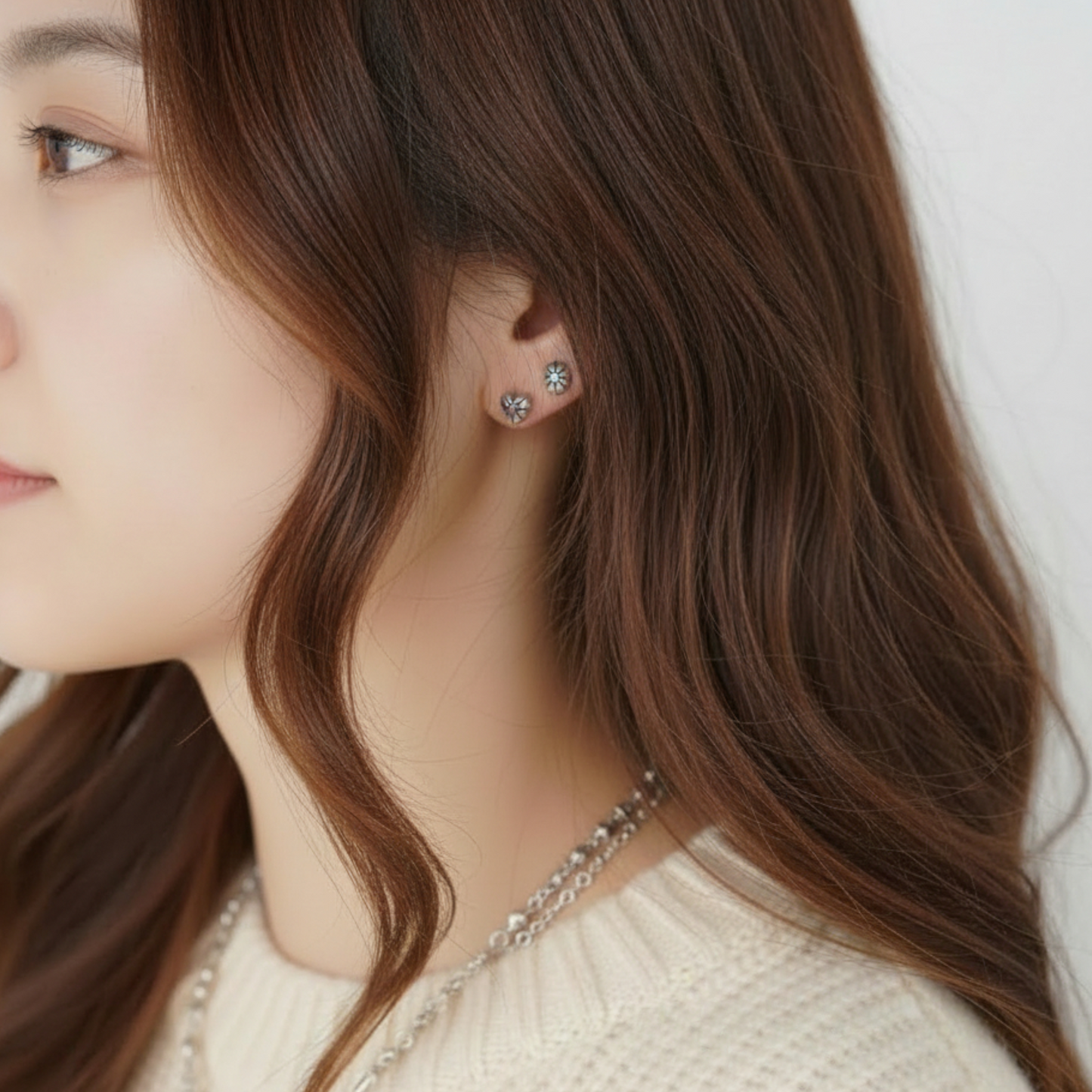 S925 Sterling Silver Starburst Oval Zircon Stud Earrings