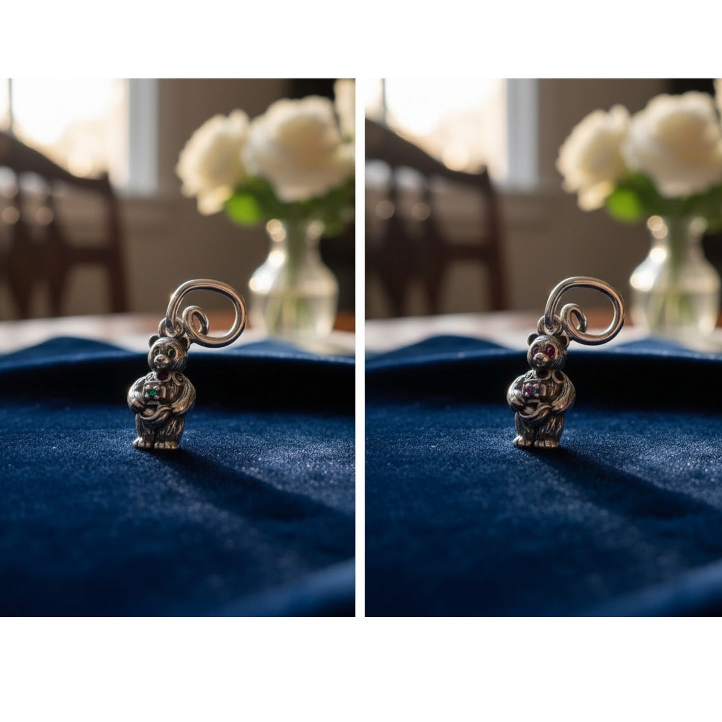 S925 Sterling Silver Heart Bear Bouquet Element Vintage Pendant