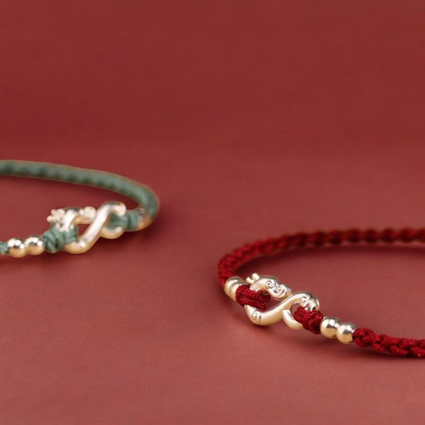 999 Pure Silver Dragon Pendant Braided Cord Adjustable Bracelet and Anklet