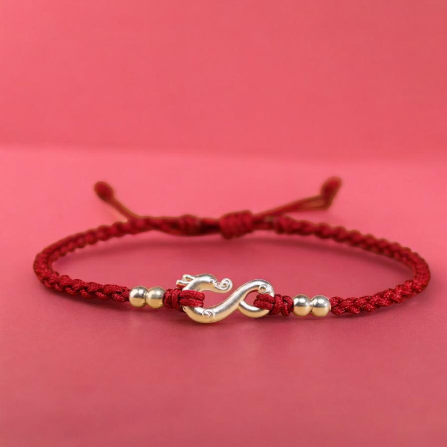 999 Pure Silver Dragon Pendant Braided Cord Adjustable Bracelet and Anklet